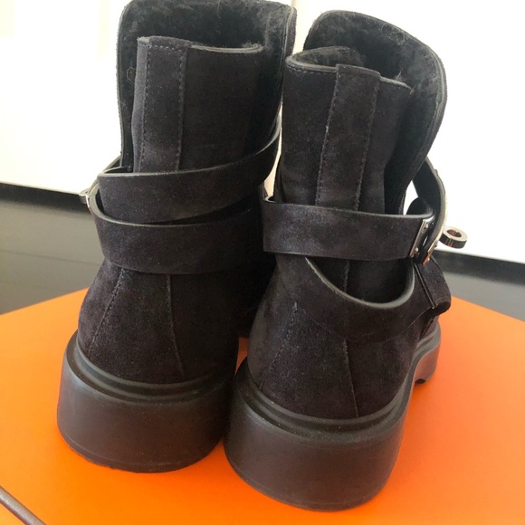 RARE Authentic Hermès Veo Suede Shearing Ankle Black Boots sz 36 - Picture 6 of 9